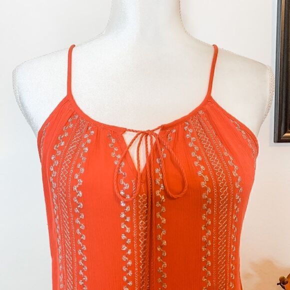 🍋 Solitaire • Coral Tank Top w/Silver Embroidery - Picture 2 of 8